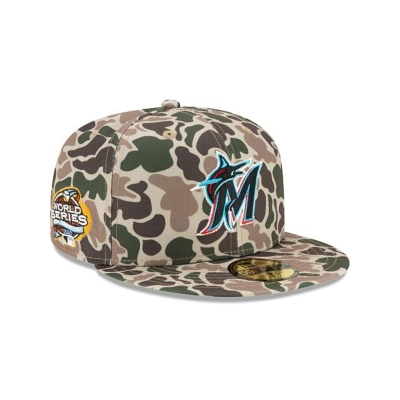 Green Miami Marlins Hat - New Era MLB Duck Camo 59FIFTY Fitted Caps USA7534862